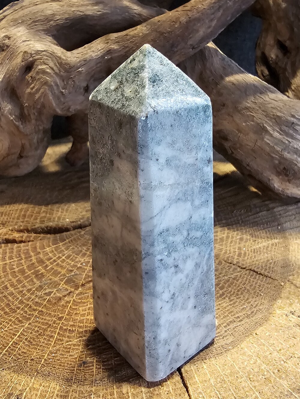 Green and Gray Polished Amazonite Stone Tower Point - Picture 3 of 6